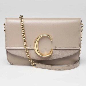 Chloe Motty Grey Calfskin Leather and Suede C Chain Clutch Bag